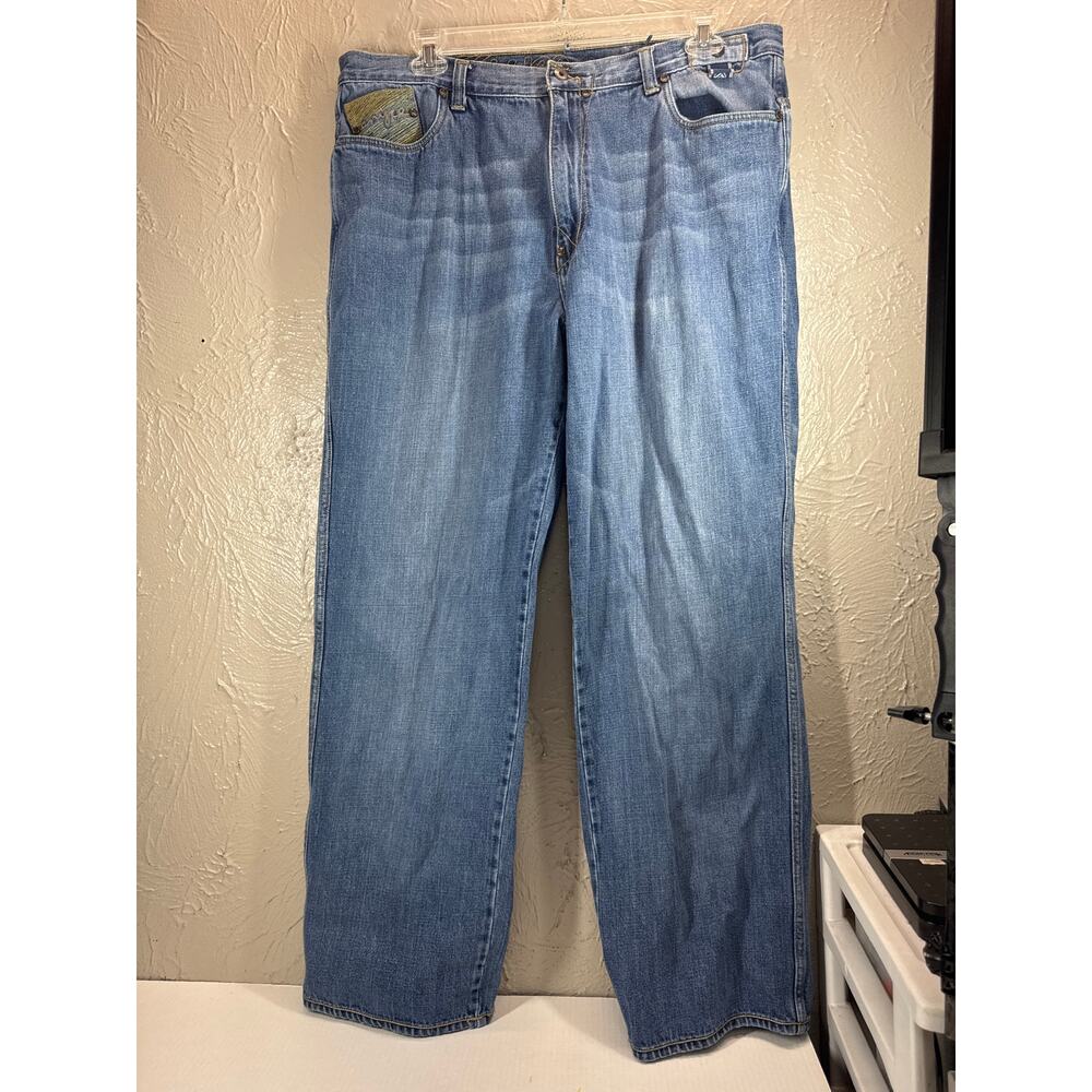 ENYCE Jeans Mens Baggy Y2K Skater Wide Pipe Leg Embroidered Street 40x32 Vintage